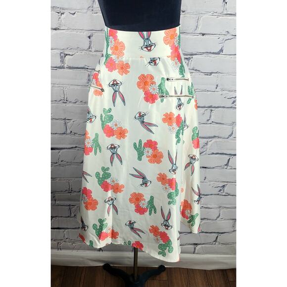Unique Vintage Women's 1x Looney Tunes Bugs Bunny Cactus Circle Midi Skirt - Picture 1 of 8